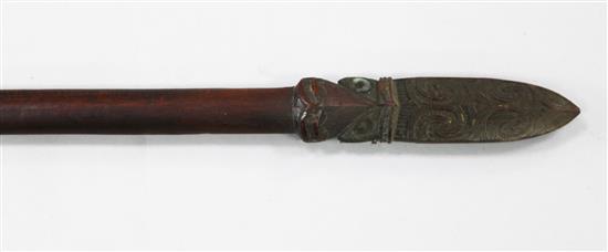 A Maori hardwood taiaha long club fighting staff, 70.75in.